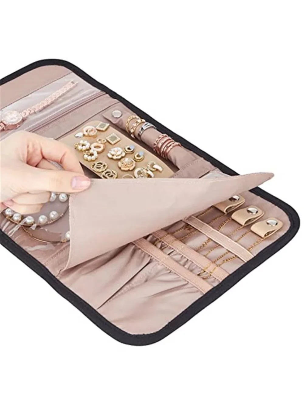 Travel Jewelry Organizer Case Foldable Necklace Ring Earring Storage Roll Bag